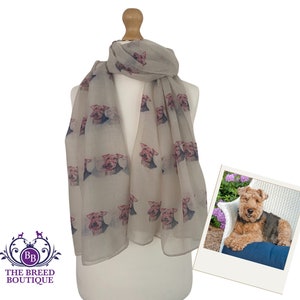 Welsh Terrier Halstuch Damen Hunde Druck Welsh Terrier Schal Wrap in Creme