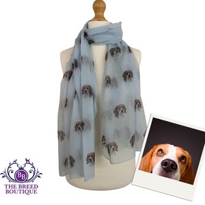 Beagle Scarf Ladies Dog Print Beagle Shawl Wrap on a Blue Background