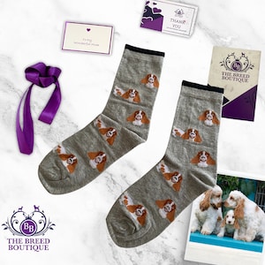 Calcetines naranjas y blancos de cocker spaniel Divertidos calcetines con estampado de perro cocker Unisex Talla única Reino Unido 5 - 11, UE 38 - 46 y EE. UU. 7,5 - 12