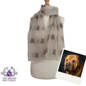 Shar Pei Scarf Ladies Shar Pei Dog Print Shawl Wrap in Cream Shar Pei Gift