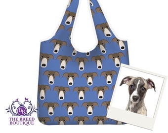 Whippet Dog Shopping Bag Foldable Washable & Reusable Double Sided Greyhound Fun Tote Bag