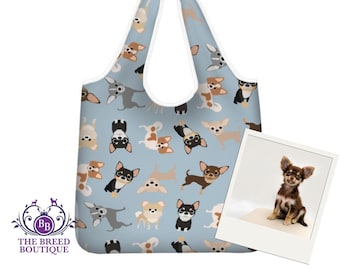 Chihuahua Shopping Bag Foldable Washable Fun Chihuahua Bag Smooth and Long Haired Chihuahuas