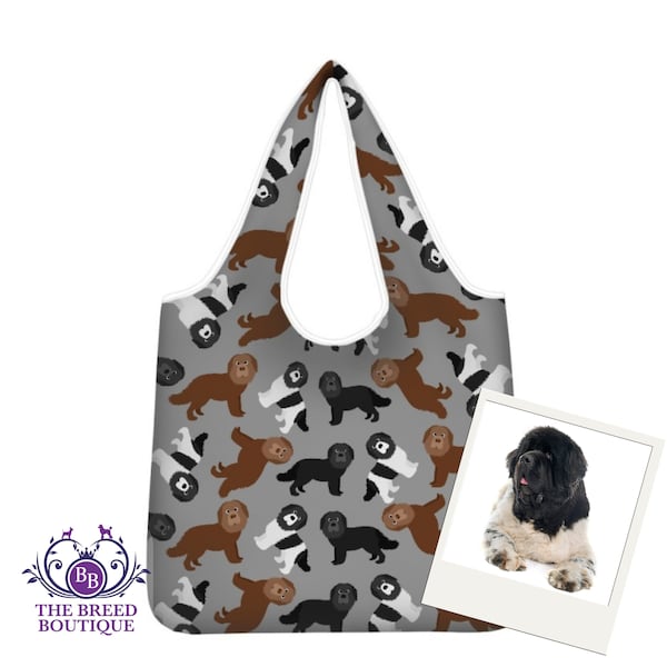 Newfoundland Shopping Bag Reusable Foldable Washable Fun Newfoundland Dog Bag Black, Brown, Landseer Newfies