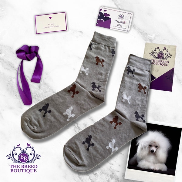 Poodle Socks Fun Unisex Socks for Poodle Fans One Size Fit UK 5 - 11,  EU 38 - 46, and US 7.5 - 12 Black, White & Brown Poodles