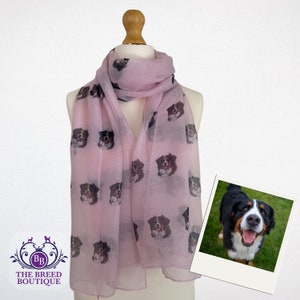 Bernese Mountain Scarf Bernese Dog Print Ladies Shawl Wrap in Soft Pink