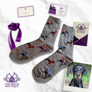 Doberman Dog Superhero Socks Fun Unisex Socks for Dobe Fans One Size Fit UK 5 - 11, EU 38 - 46, US 7.5 - 12