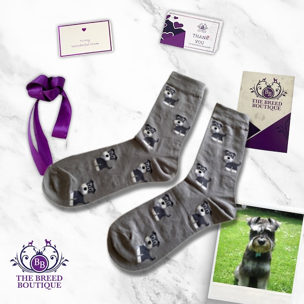 Miniature Schnauzer Socks Unisex One Size Fit UK 5 - 11, EU 38 - 46, and US 7.5 - 12  Wear your Favourite Breed on your Feet!