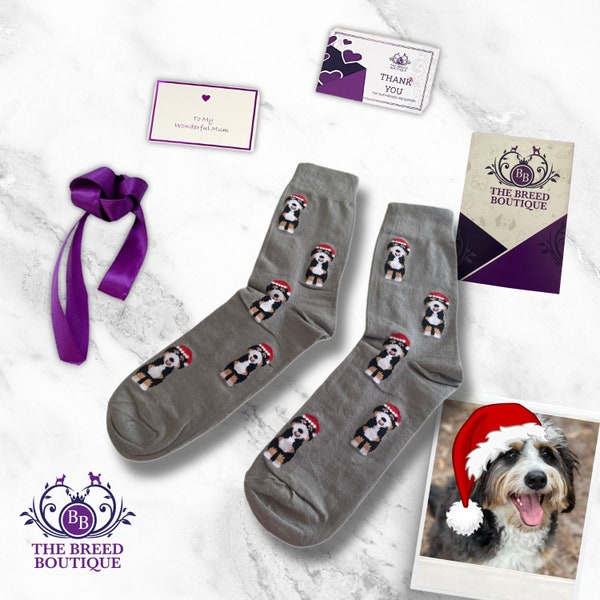 Bernedoodle Christmas Socks Fun Unisex Socks One Size Fit Adult UK 5 - 11,  EU 38 - 46, US 7.5 - 12 Make a festive fashion statement!