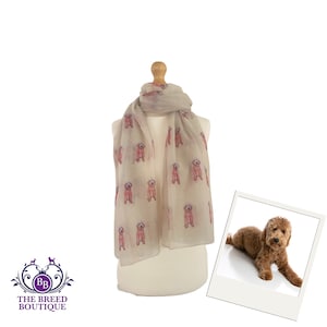 Goldendoodle Scarf Ladies Doodle Dog Print Shawl Wrap Available in Cream and Grey