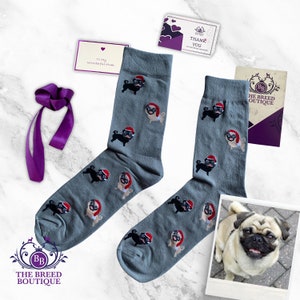 Pug Fun Christmas Socks Unisex One Size Fit UK 5 - 11, EU 38 - 46, US 7.5 - 12 Step out in Festive Style