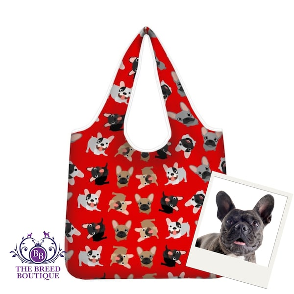 French Bulldog Shopping Bag Foldable Washable & Reusable Double Sided Frenchie Dog Tote Bag