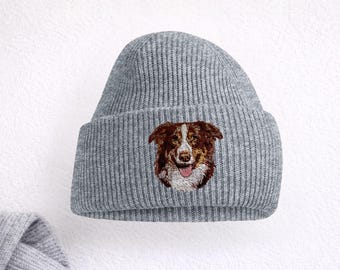 Border Collie Embroidered Beanie Hat Tricolour - Unisex One Size Fit - Gift Boxed