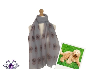 Labradoodle Scarf Ladies Dog Print Doodle Shawl Wrap in Grey