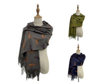 Dachshund Tassel Scarf Available in Blue, Green & Grey