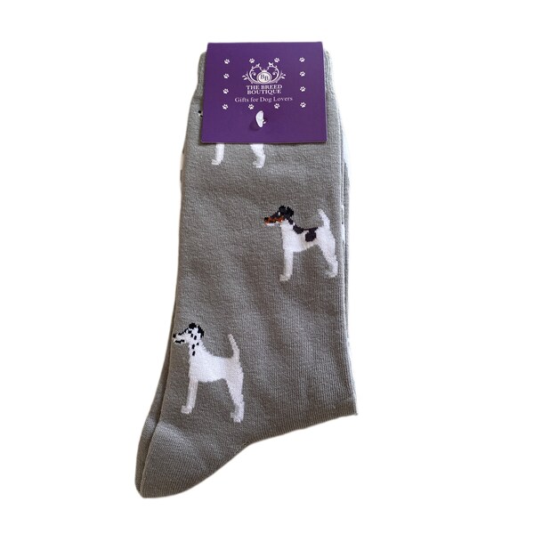 Smooth Fox Terrier Socks Unisex One Size Fit UK 5 - 11,EU 38 - 46, and US 7.5 - 12  Fun Socks for Dog Lovers