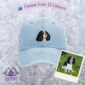Gorra de béisbol bordada tricolor Cavalier King Charles Spaniel, 100 % algodón lavado grueso, unisex, para adultos, 12 colores a elegir en una caja de regalo