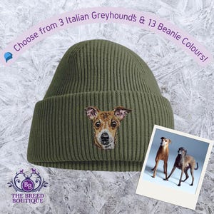 Italian Greyhound Recycled Beanie - Choose Dog 1, Dog 2 or Dog 3 - 13 Colour Options - Gift for Dog Lovers - Gift Boxed