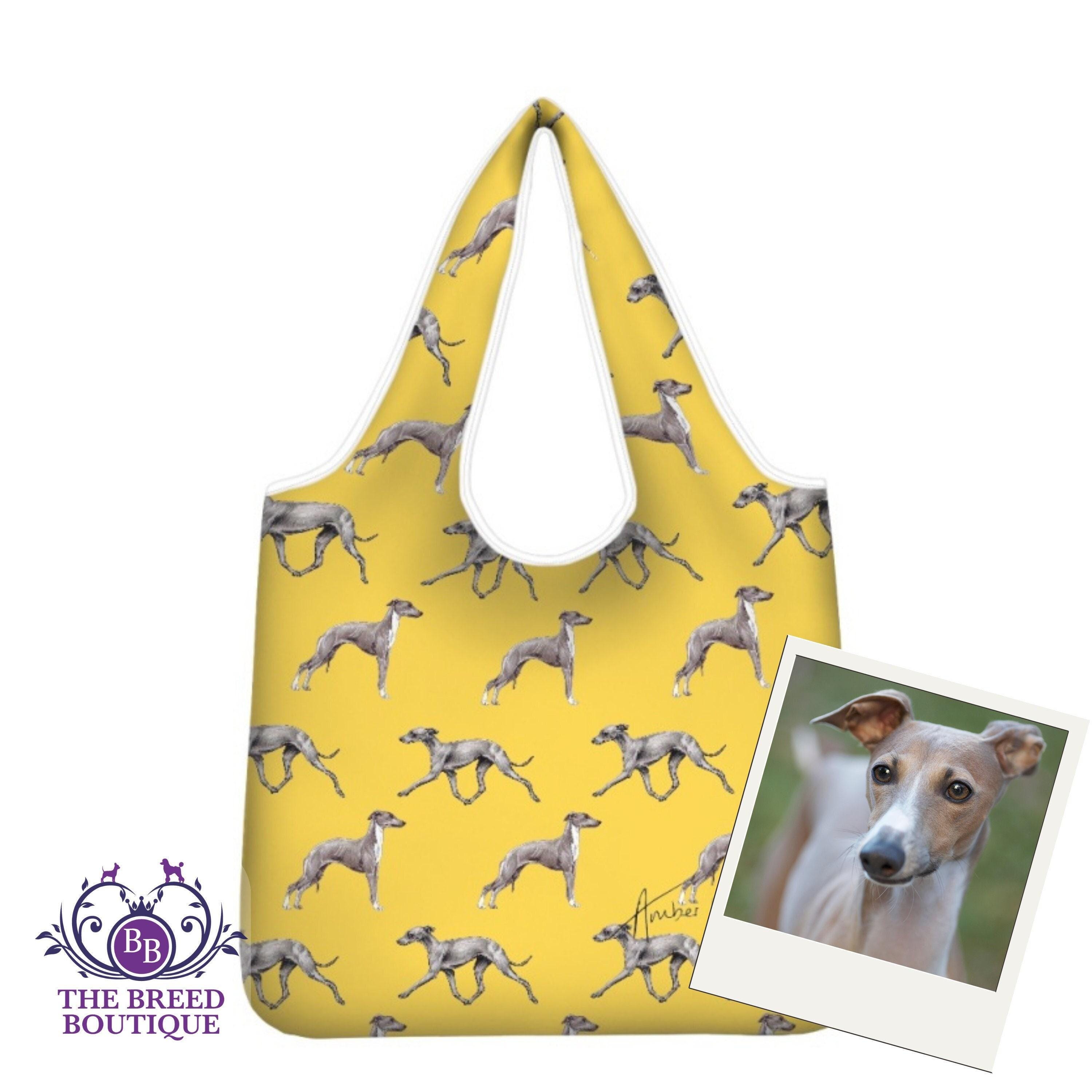 Borsa Tote In Tela Con Stampa Natalizia - Cane Levriero E Stelle, 33x38 Cm, Riutilizzabile Per Shopping E Viaggi