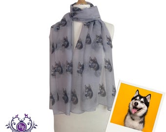 Siberian Husky Print Scarf: Ladies Viscose Dog Shawl