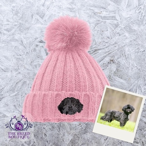 Black Shih Tzu Embroidered Pom Pom Beanie - Choice of 6 Colours - Shih Tzu Gift - Detachable Faux Fur Pom Pom One Size Fit Gift Box