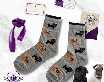 Pug Print Socks: Fawn and Black Pugs, Unisex Cotton Blend One Size Fit