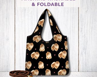 Pomeranian Foldaway Shopping Bag Reusable Dog Tote Lightweight Washable Shopper Gift