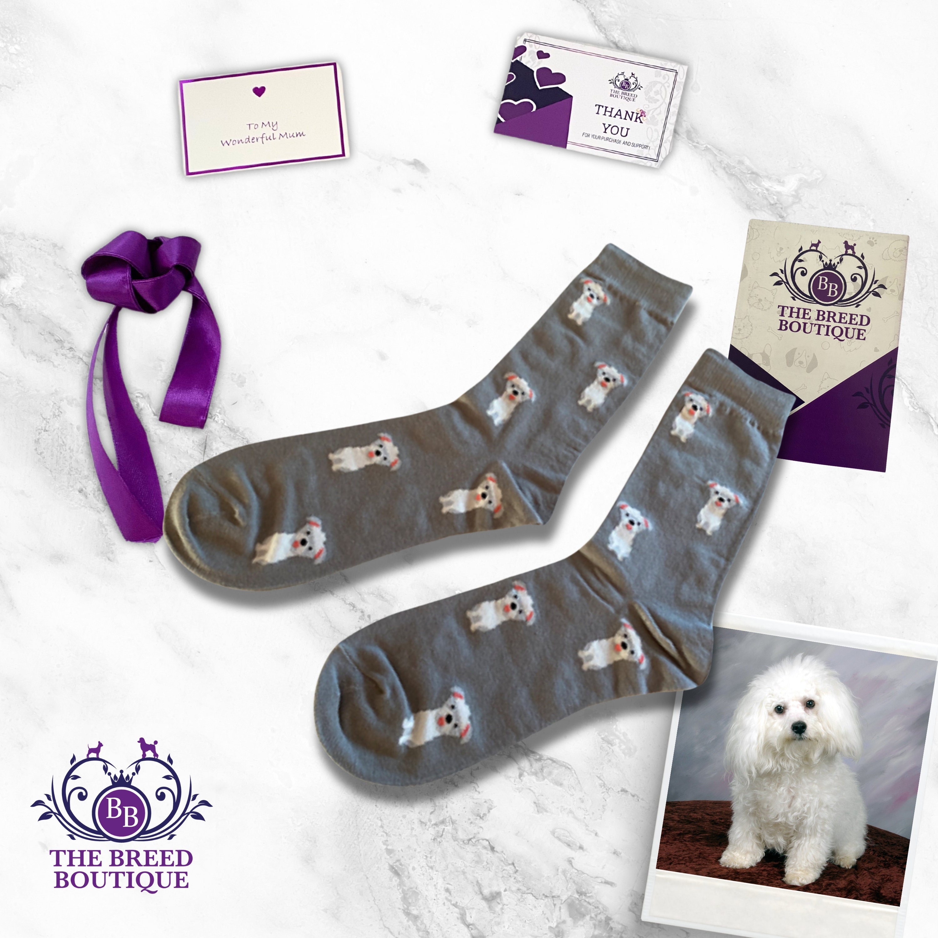 Poochon Socks Poochon Dog Print Socks Unisex One Size Fit UK 5 - 11, EU 38 - 46, and US 7.5 - 12