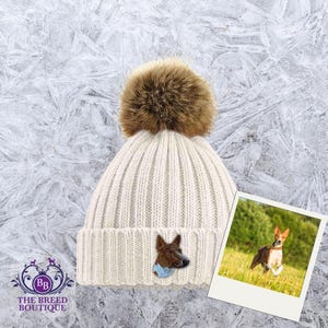 Basenji Embroidered Pom Pom Beanie Unisex Fit Choice of 6 Colours Basenji Gift Detachable Faux Fur Pom Pom Gift Box Included