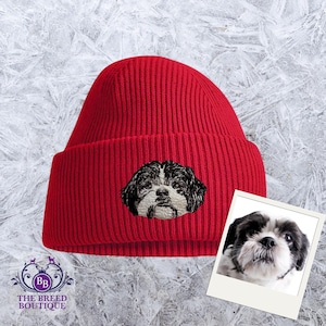 Black & White Shih Tzu Recycled Beanie - Embroidered Eco Dog Hat - Sustainable Gift for Dog Lovers - Dog Walker Beanie - Gift Boxed