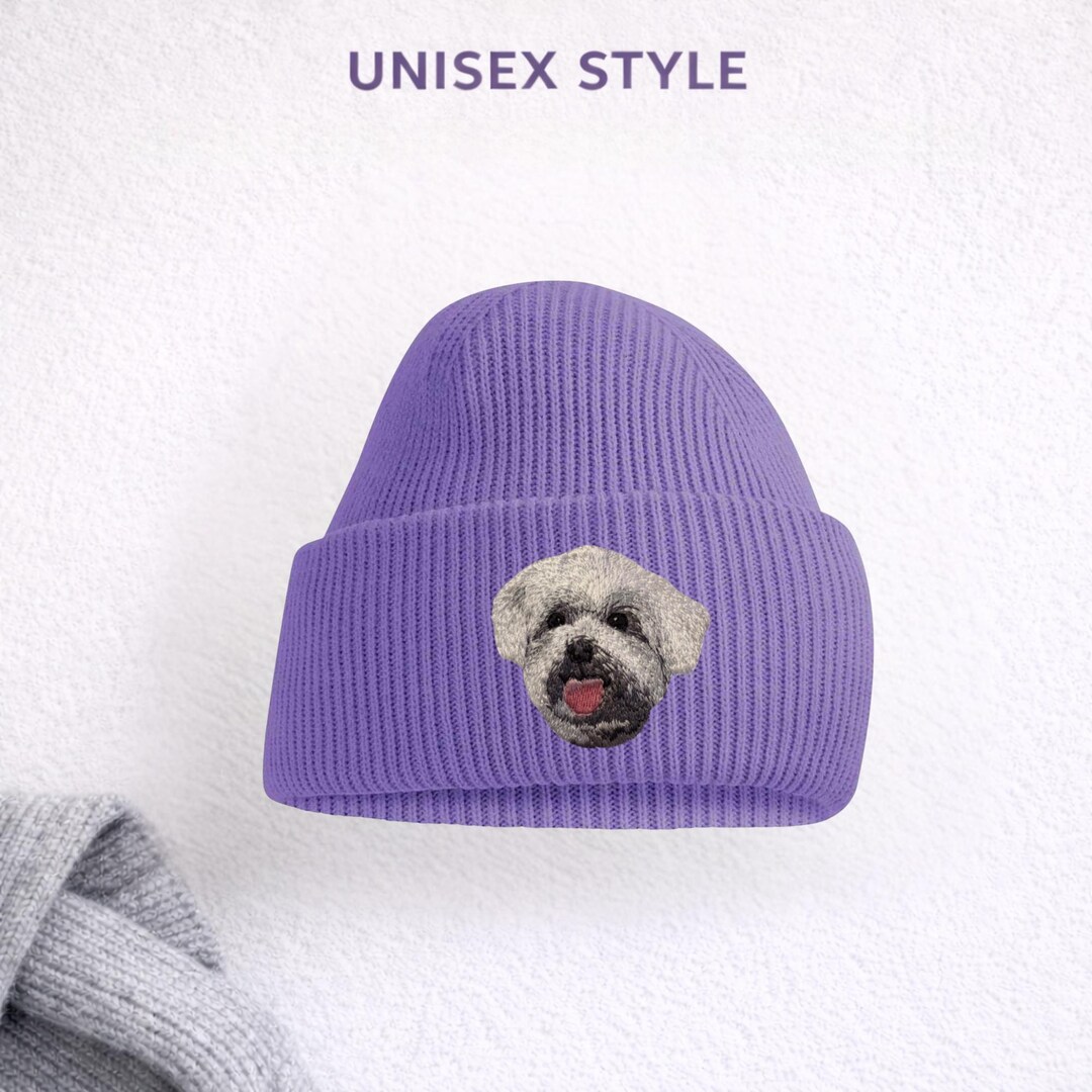 マルチーズ刺繍ビーニー ユニセックス 犬好き帽子 ギフトボックス付き