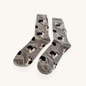Chaussettes border collie grises cadeau pour amoureux des chiens Chaussettes en coton unisexe