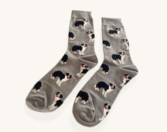 Border Collie Socks Grey Dog Lover Gift Unisex Cotton Socks