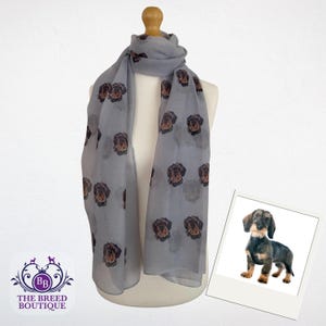 Wire Haired Dachshund Dog Print Ladies Scarf Shawl Available in Cream and Grey