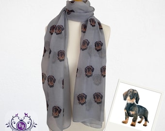 Wire Haired Dachshund Dog Print Ladies Scarf Shawl Available in Cream and Grey
