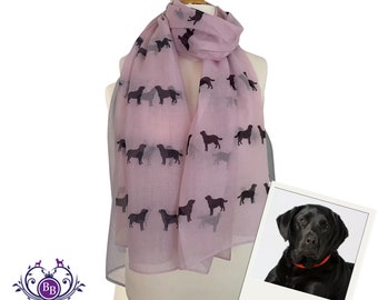 Black Labrador Scarf Ladies Labrador Dog Print Shawl Wrap Available in Soft Grey and Pink