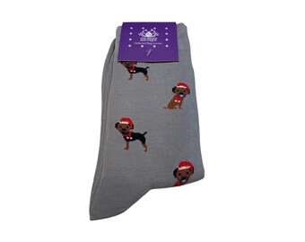 Border Terrier Fun Christmas Socks Unisex One Size Fit Adult UK 5 - 11,  EU 38 - 46, US 7.5 - 12 Make a festive fashion statement!