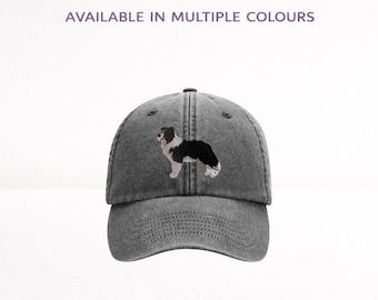 Gorra de béisbol con bordado de Border Collie: Algodón lavado, corte unisex