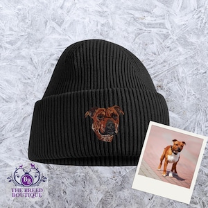 Red Staffordshire Bull Terrier Beanie – 100% Recycled Polyester, Adult Unisex Fit – 13 Colour Choices with Gift Box Staffie Gift