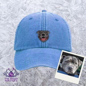 Blue Staffordshire Bull Terrier Embroidered Baseball Cap 100% Heavy Washed Cotton Unisex Adult Fit 12 Colour Choices White Gift Box