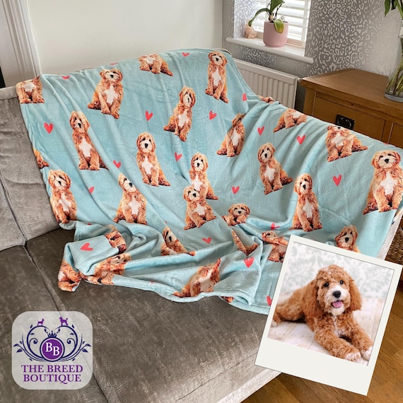 Cockapoo Blanket: Duck Egg Throw With Pink Hearts - Etsy UK