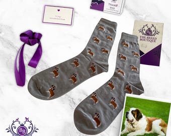 St. Bernard Dog Print Socks: Unisex Fit, One Size