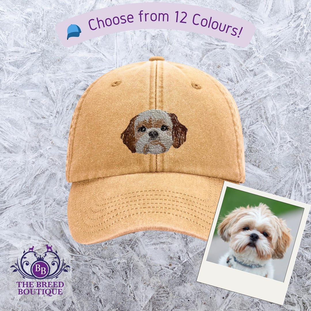 Gold White Shih Tzu Baseball Cap Embroidered Dog Hat Gift for