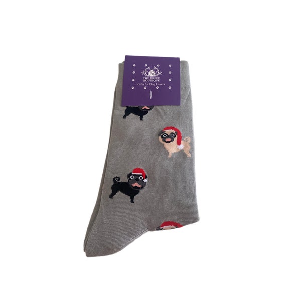 Pug Fun Christmas Socks Unisex One Size Fit UK 5 - 11, EU 38 - 46, US 7.5 - 12 Step out in Festive Style