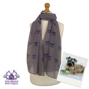 Miniature Schnauzer Portrait Scarf: Cream, Grey & Pink Dog Print Shawl