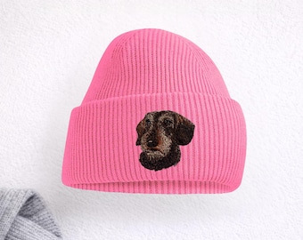 Wire Haired Dachshund Embroidered Beanie - Unisex Hat - Gift Box