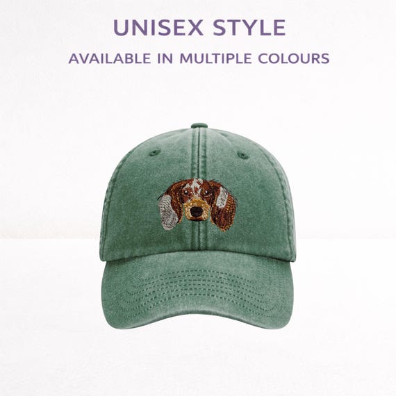 Dachshund Dapple Embroidered Baseball Cap: Long-haired Sausage Dog