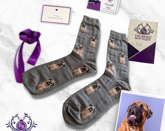 Mastiff Dog Print Socks: Unisex Cotton Blend, One Size