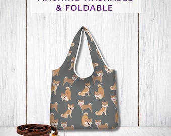 Shiba Inu Foldaway Shopping Bag Reusable Dog Tote Lightweight Washable Gift