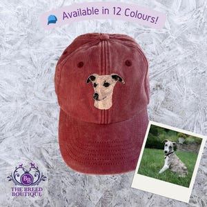 Whippet Greyhound Embroidered Baseball Cap 100% Heavy Washed Cotton Unisex Adult Fit 12 Colour Choices Supplied in a White Gift Box