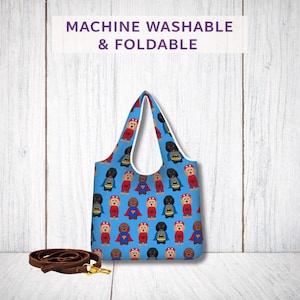 Bolsa de compras plegable y reutilizable con diseño de superhéroe Cockapoo, lavable, ideal como regalo